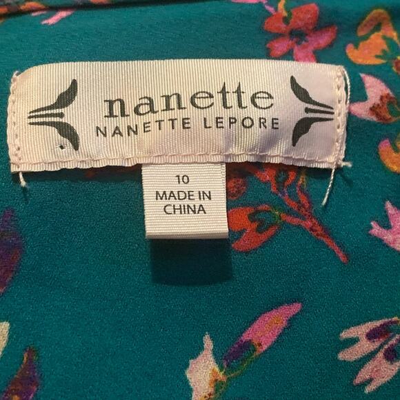 NANETTE by NANETTE LEPORE teal fit & flare midi L-sleeve floral dress - Picture 8 of 9